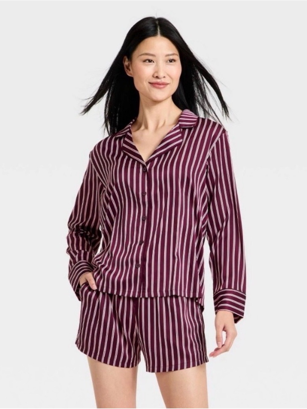 Auden Burgundy Striped Satin Pajama Set